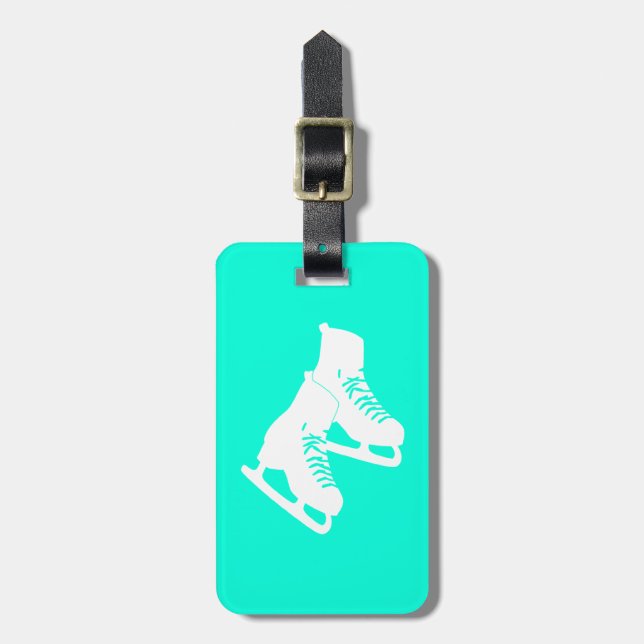 Ice Skates Luggage Tag Turquoise (Front Vertical)