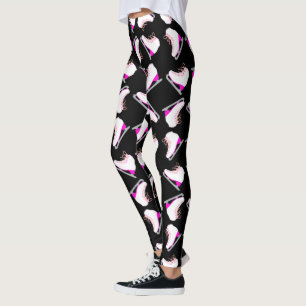 Ice Skates Pink Pattern Figure Skating Black Leggings