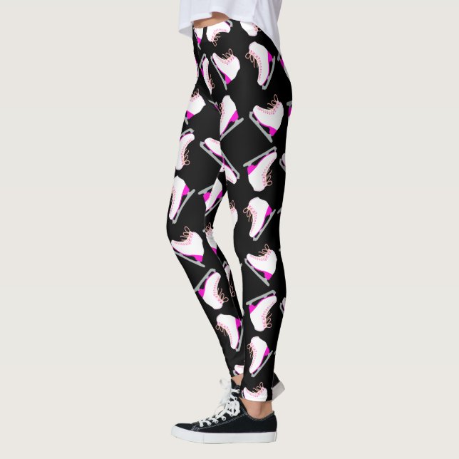 Ice Skates Pink Pattern Figure Skating Black Leggings (Left)