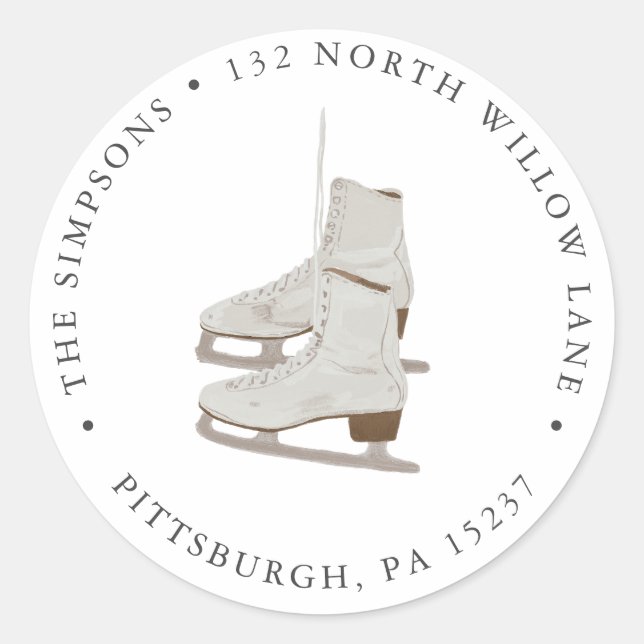 Ice Skates Return Address Classic Round Sticker (Front)