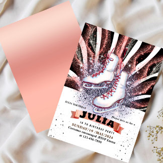 ice skates skating silver shiny pink black invitation