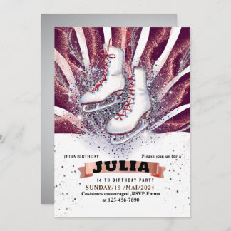 ice skates skating silver shiny purple violet invitation