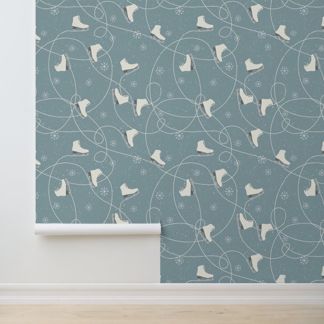 Ice Skates Snowflakes Ice Trails Blue Grey Wallpaper (Application)