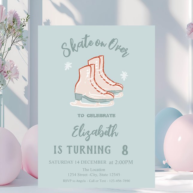 Ice skates Snowflakes Mint Green Birthday Invitation (Creator Uploaded)