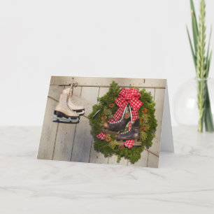 Ice Skates with Christmas Wreath Holiday Card