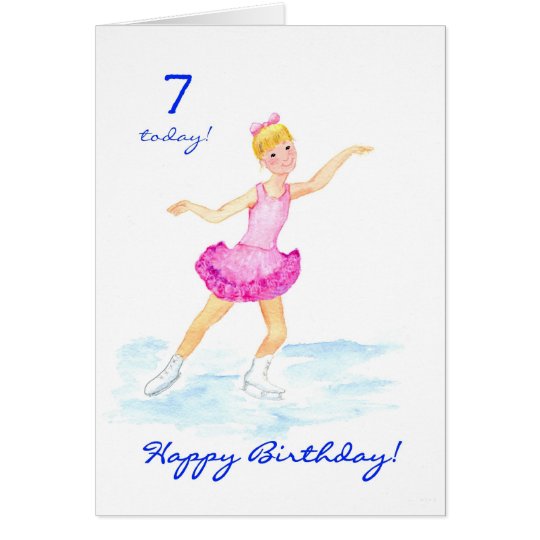 Ice-skating 7th Birthday Card for a Girl