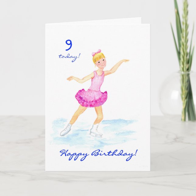 Ice-skating 9th Birthday Card for a Girl (Front)