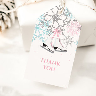 Ice Skating and Snowflakes pink blue silver Gift Tags