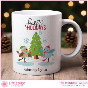 Ice Skating Birds Personalised Christmas Coffee Mug