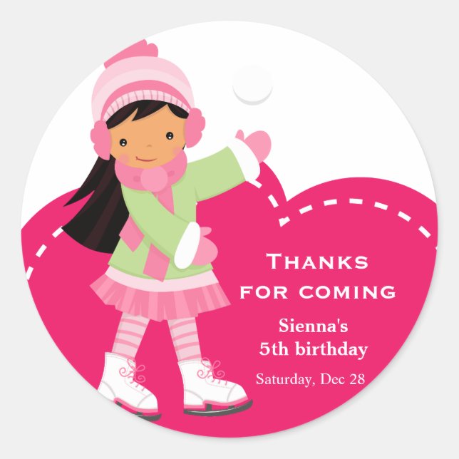 Ice Skating birthday Classic Round Sticker (Front)