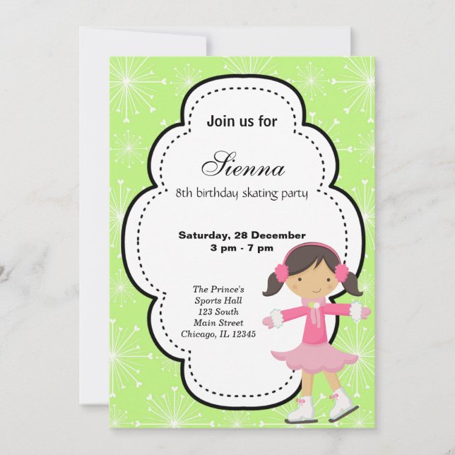 Ice Skating Birthday (Green) Invitation (Front)