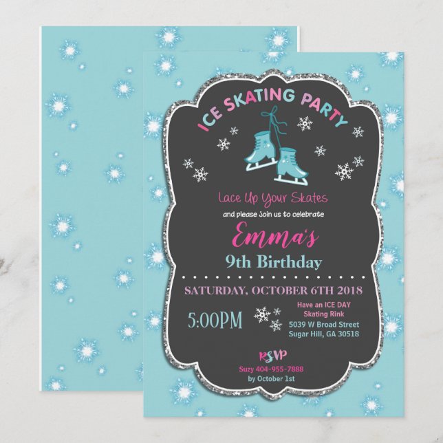 Ice Skating Birthday Invitation Girl (Front/Back)