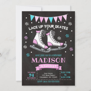 Ice Skating Birthday Invitation / Girl / Pink Teal