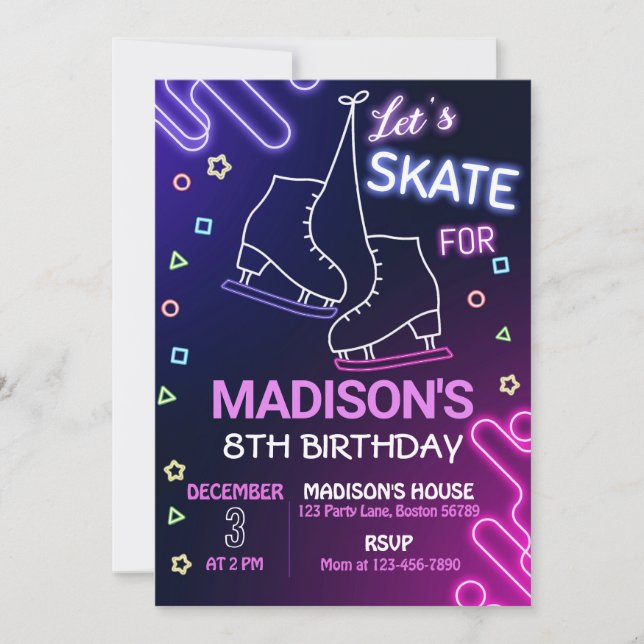 Ice Skating Birthday Invitation Ice Skate Invite (Front)