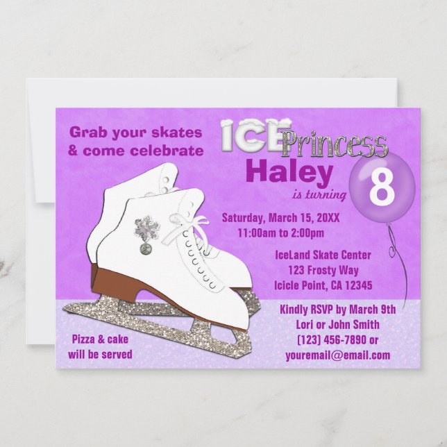 Ice Skating Birthday Invitation PURPLE IcePrincess (Front)