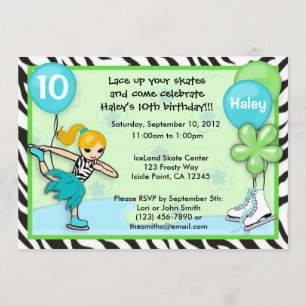 Ice Skating Birthday Invitation zebra print