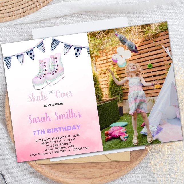 Ice Skating Birthday Invitations with Photo (Ice Skating Birthday Invitations with photo)