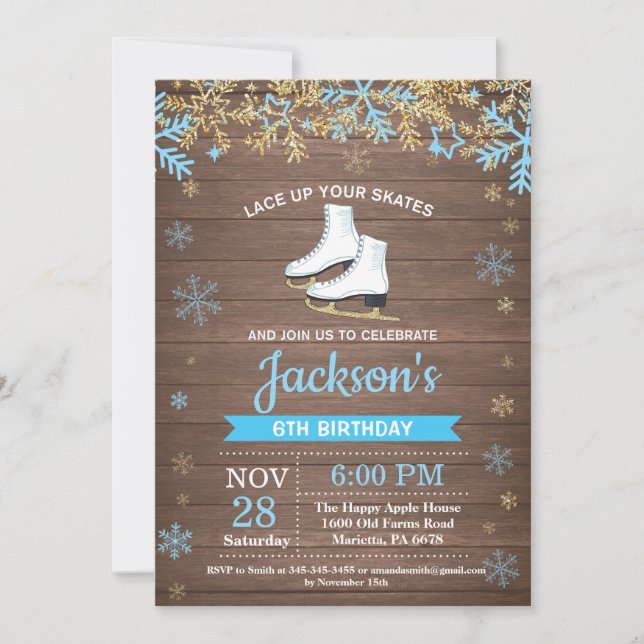 Ice Skating Birthday Party Blue Skate Invitation (Front)