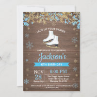 Ice Skating Birthday Party Blue Skate Invitation