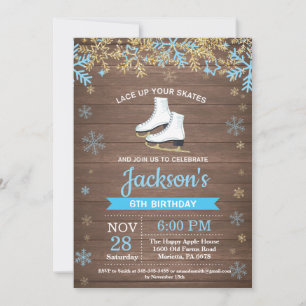 Ice Skating Birthday Party Blue Skate Invitation