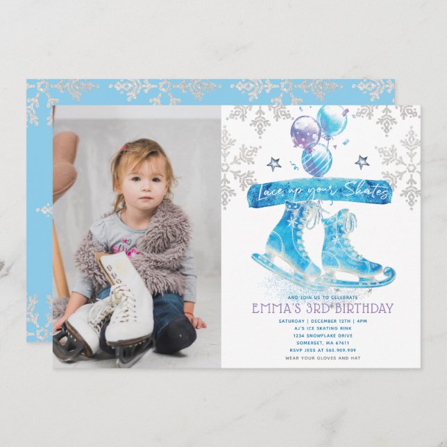 Ice Skating Birthday Party Photo Invitation (Front/Back)