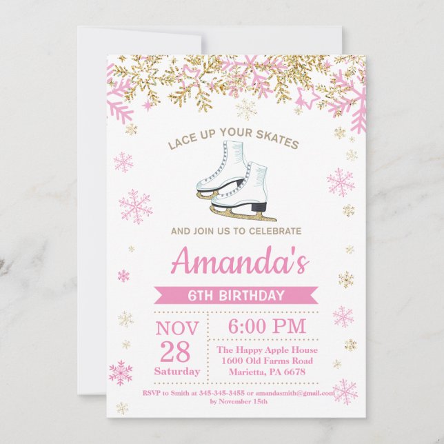 Ice Skating Birthday Party Pink Skate Invitation (Front)