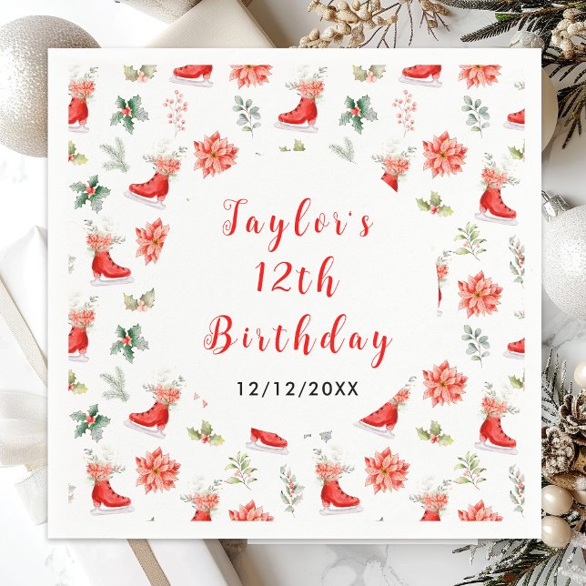 Ice Skating Birthday Party Red Napkin (Creator Uploaded)