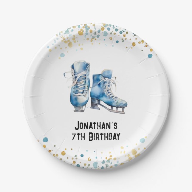 Ice-Skating Birthday Plates, Hockey Birthday  Paper Plate (Front)