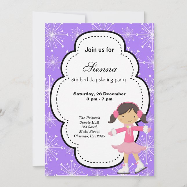 Ice Skating Birthday (Purple) Invitation (Front)
