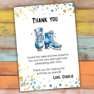 Ice-Skating Birthday Thank You Card, Blue Gold Card