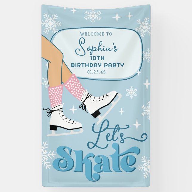 Ice Skating Birthday Winter Skate Party Welcome Banner (Vertical)