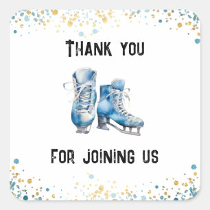 Ice-Skating Boys Hockey Birthday Party Favour Square Sticker