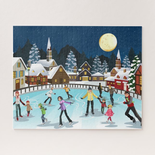 Ice Skating by Moonlight Puzzle, 16" x 20", 520pcs Jigsaw Puzzle (Horizontal)