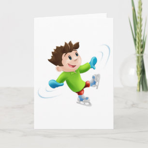 Ice skating cartoon holiday card