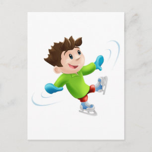 Ice skating cartoon postcard