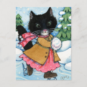 Ice Skating Cat - cute kitten Postcard