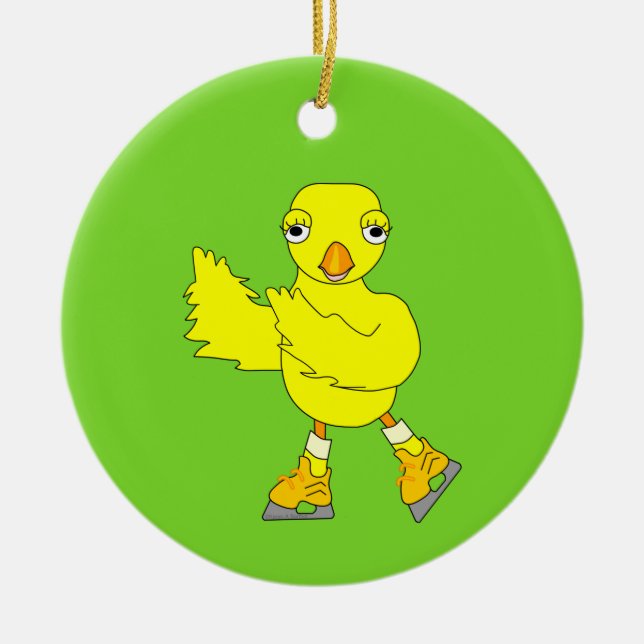 Ice Skating Chick Ceramic Tree Decoration (Front)