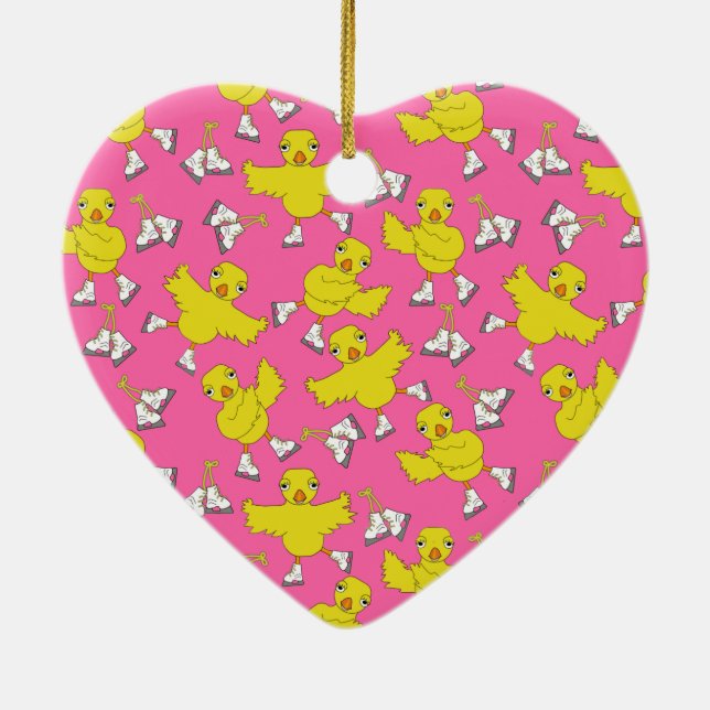 Ice Skating Chick Skates Pattern Ceramic Ornament (Back)