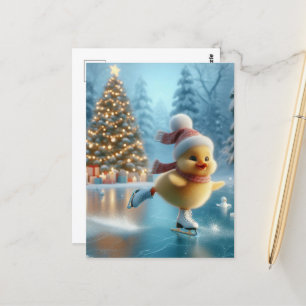 Ice Skating Christmas Duckling Postcard