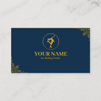 Ice Skating Coach Gold & Blue Navy Business Card