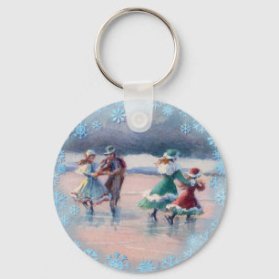 ICE SKATING COUPLES by SHARON SHARPE Card Key Ring