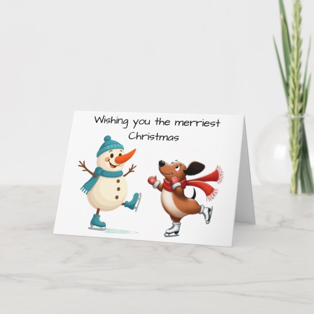 Ice Skating Dachshund Christmas Card (Front)