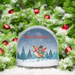 Ice Skating Dachshund Snowglobe