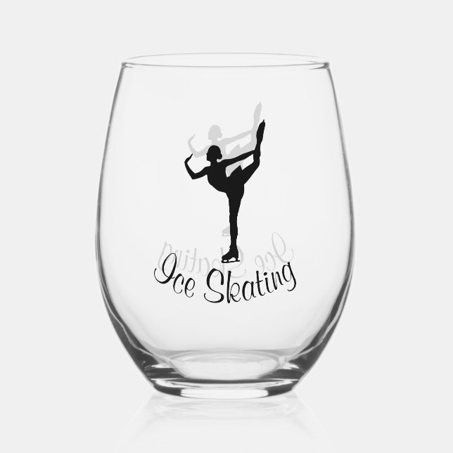 Ice Skating Design Stemless Wine Glass (Back)