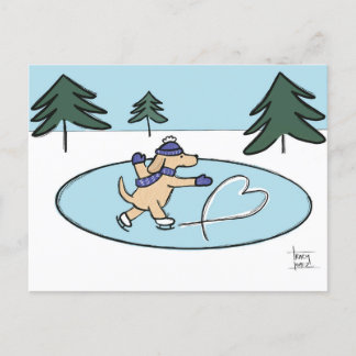 Ice Skating Dog postcard