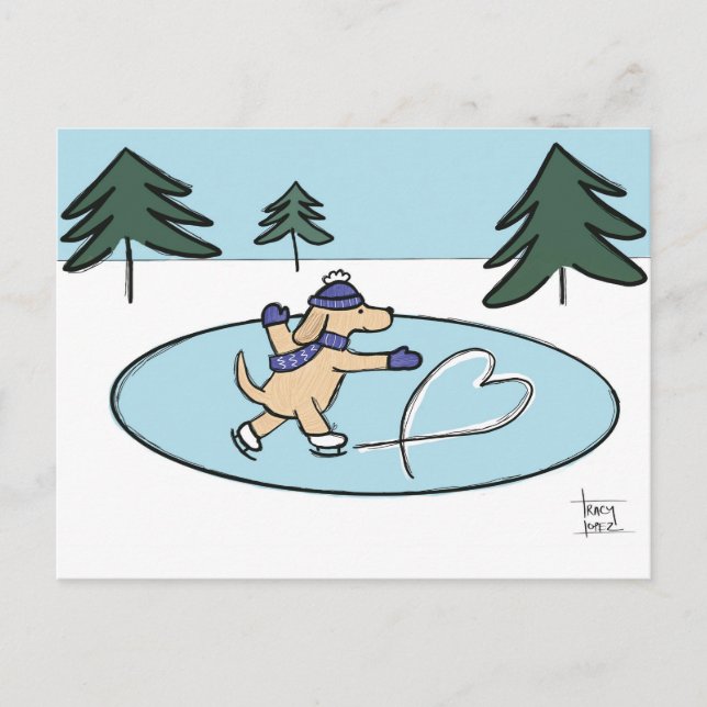 Ice Skating Dog postcard (Front)