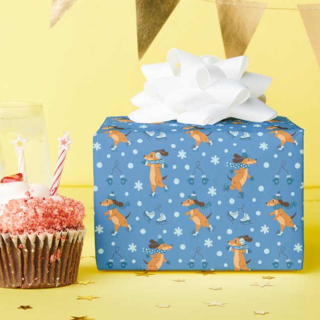 Ice Skating Dogs Pattern Wrapping Paper Roll       (Birthday Party)