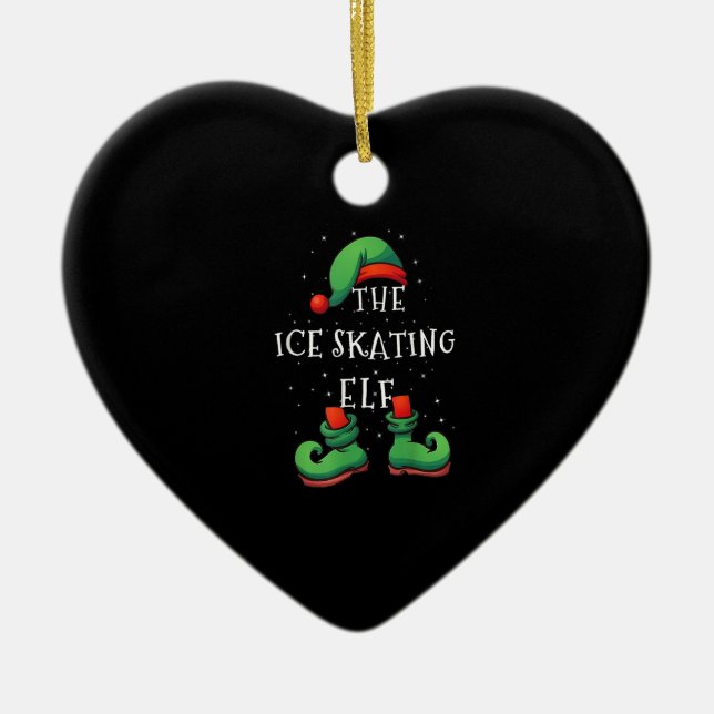 Ice Skating Elf Funny Matching Family Christmas Pa Ceramic Tree Decoration (Front)