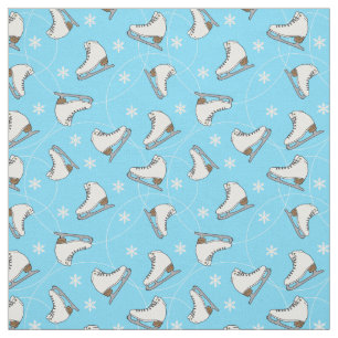 Ice Skating Figure Skater Winter Blue Patterned Fabric