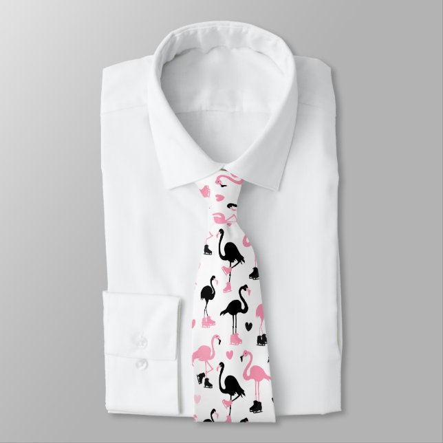 Ice Skating Flamingos Tie (Tied)